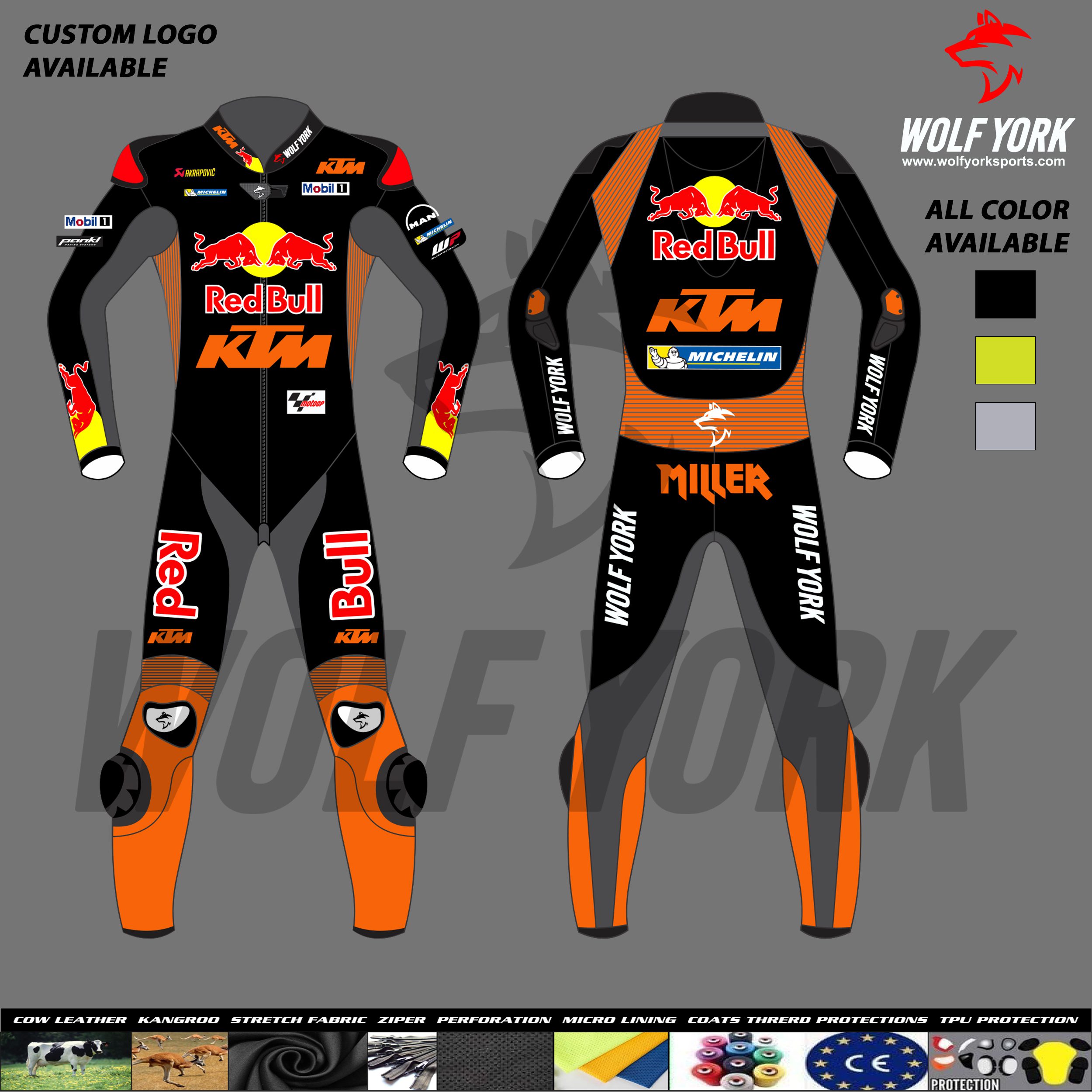 Black and Orange Jack Miller KTM Red Bull 2024 Racing Suit