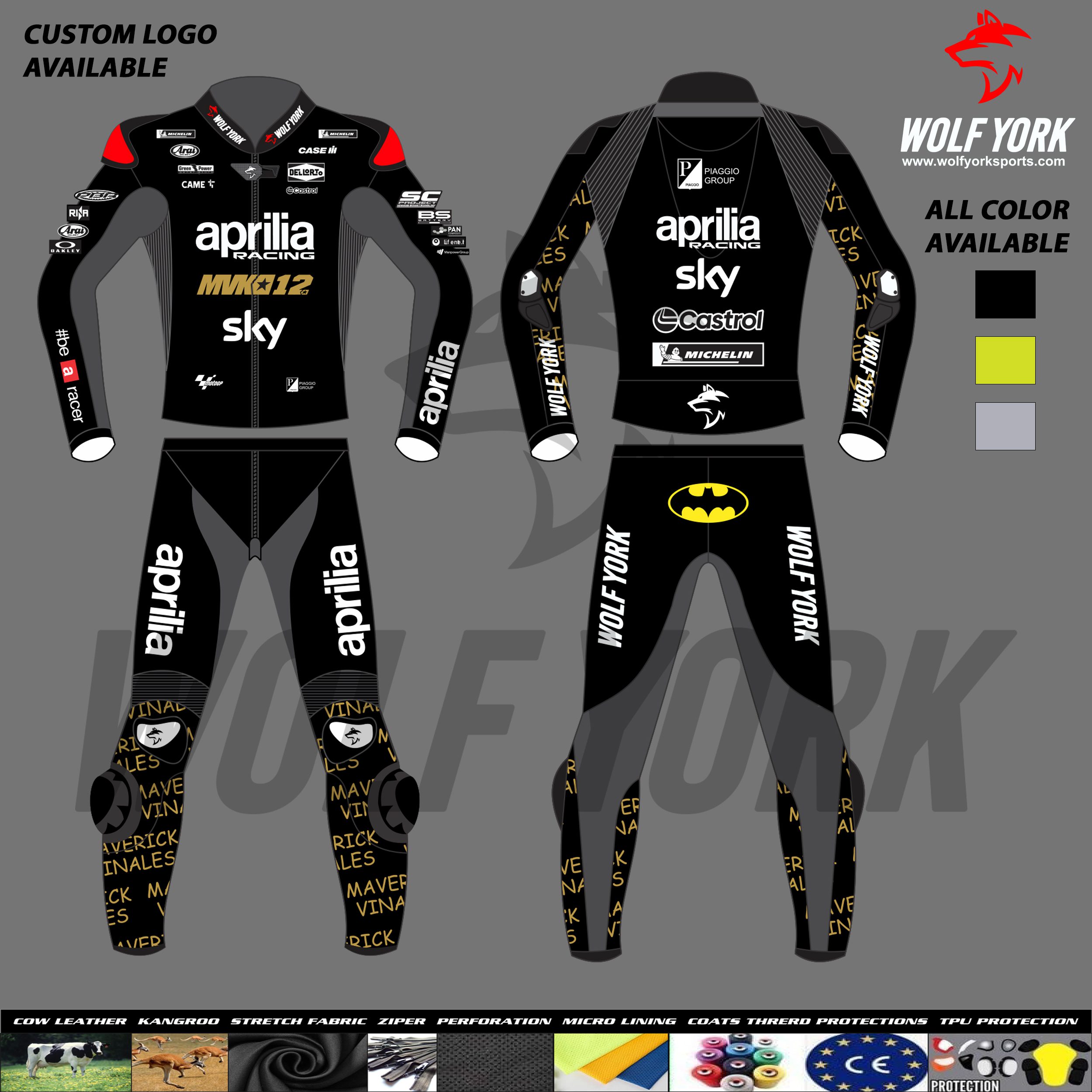 Maverick Vinales 2024 Winter Test Aprilia Two Piece Leather Motorbike Suit