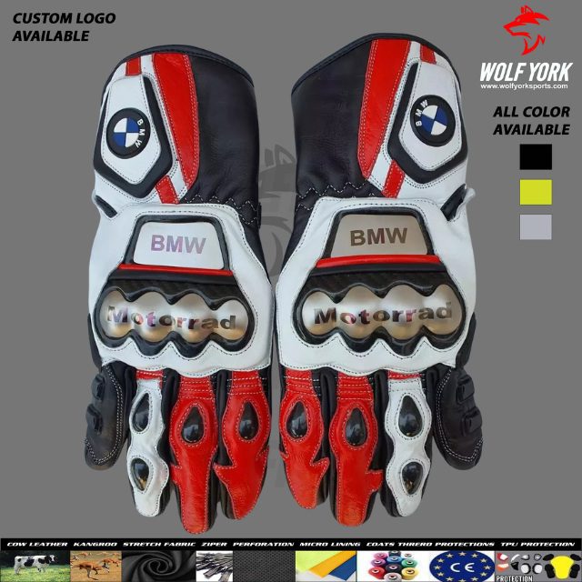 BMW White Leather Racing Gloves