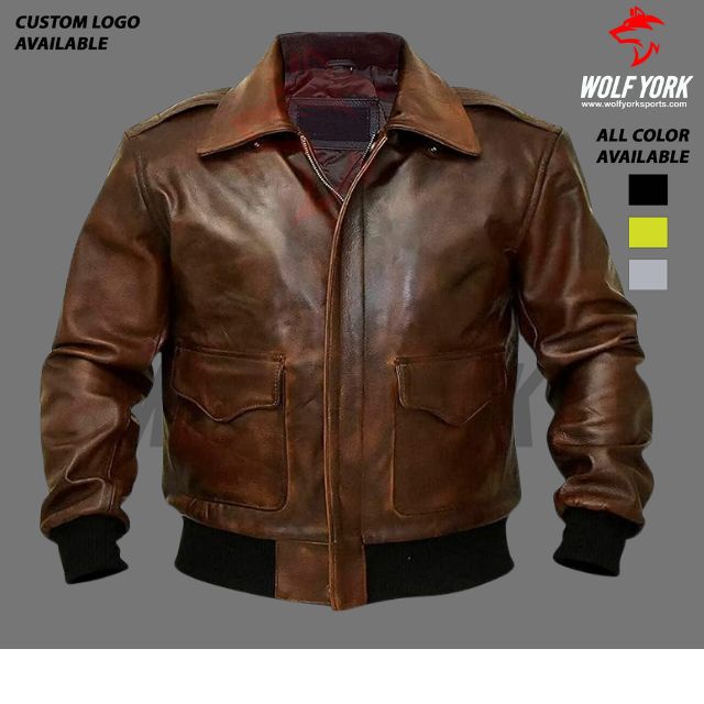 Men's brown full zipper leather jacket with a stand-up collar, front zipper closure, and zippered side pockets, designed for style, durability, and comfort. Perfect for casual and semi-formal wear