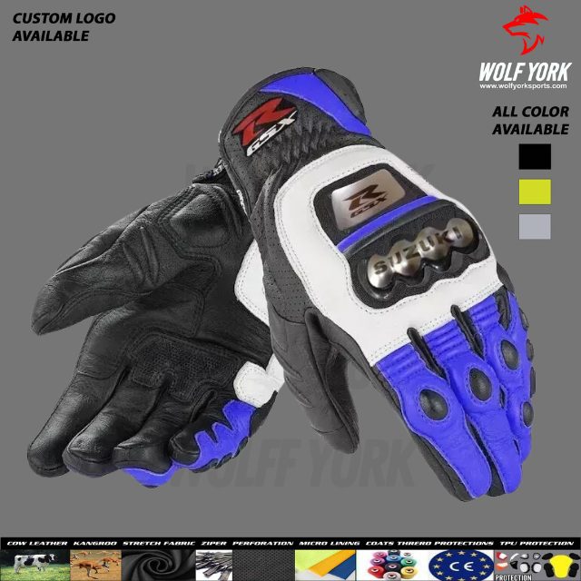 Suzuki GSX Leather Motorcycle Racing Gloves