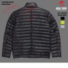 Men's black puffer jacket with a detachable adjustable hood, front zipper closure, and multiple zippered pockets, designed for warmth and style in cold weather.